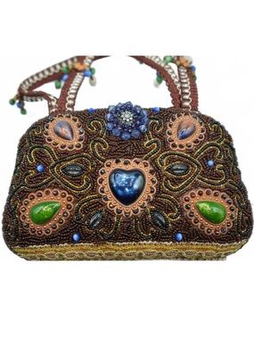 Vintage Beaded Bag Jeweled Heart Cabochon Crystal Purse, gemstones, boho mermaid